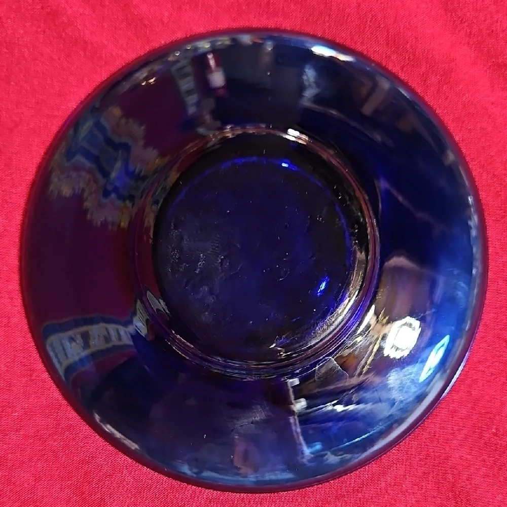 Vintage Venetian Art Glass High Enamel Cobalt Blue Gold Tea Cup Saucer Set of 2